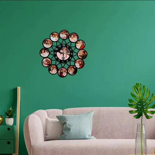 Personalized Thirteen Photo Wooden Wall Clock