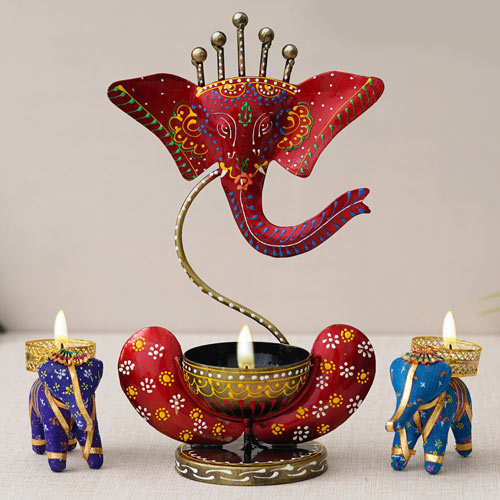 Designer Metal Ganesh T lite Holder