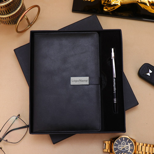 Personalized Imported Black Leather Diary Pen Set