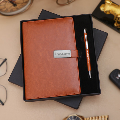 Imported Tan Colour Leather Diary Pen Set