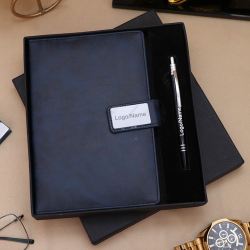 Premium Dark Blue Leatherite Diary Pen Set