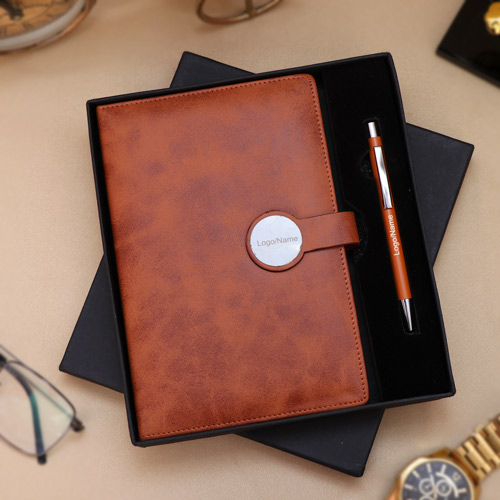 Premium Brown Leatherite Diary Pen Set