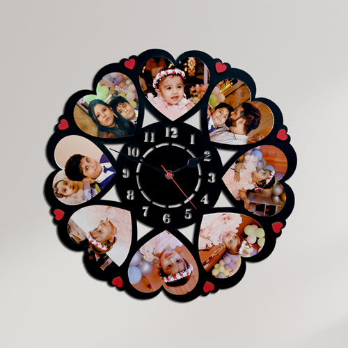 Personalized Eight Hearts Wooden Wall Clock